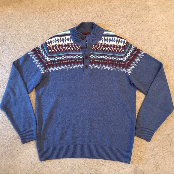 Izod Other - IZOD Blue Nordic Henley Knit Sweater Mens Size XL Cotton High Collar Pullover
